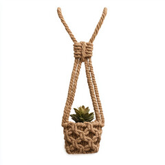 A beautifully handcrafted rope planter displayed with ample copy space for indoor gardening and home decor photography in a realistic and artistic style