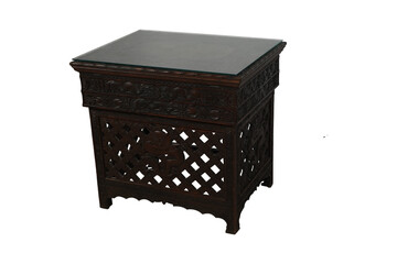 antique furniture isolated on white  Pair of Mid-Century style Carved Floral Tables