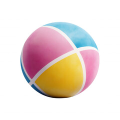 A colorful ball featuring pink, yellow, and blue segments, designed with white lines dividing the colors. isolated on transparent background