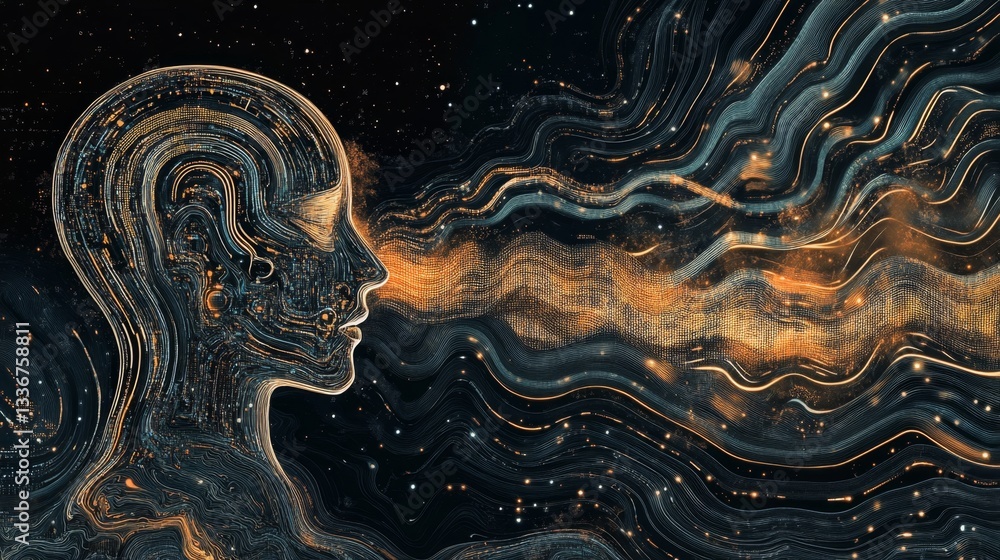 Poster visualizing machine learning concepts digital realm abstract art virtual environment elevated perspe