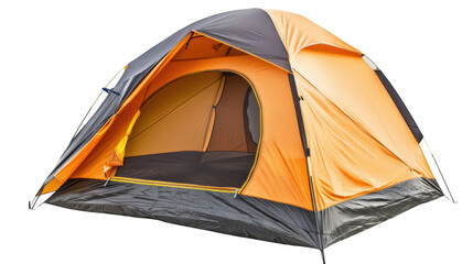 Bright orange camping tent isolated on transparent background