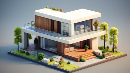 A Modern Dream Home Nestled Amidst Lush Greenery, Showcasing Sleek Architecture And A Spacious Wooden Deck, Bathed In Soft, Natural Light
