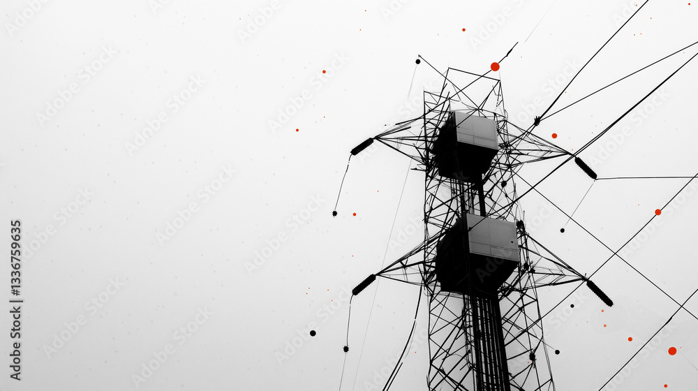 Aufkleber power grid in progress: a high-angle shot showcases a complex, monochrome power grid under construct