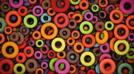 A vibrant, colorful stack of rounded shapes makes a seamless background. Textural shadows give 3D-like depth