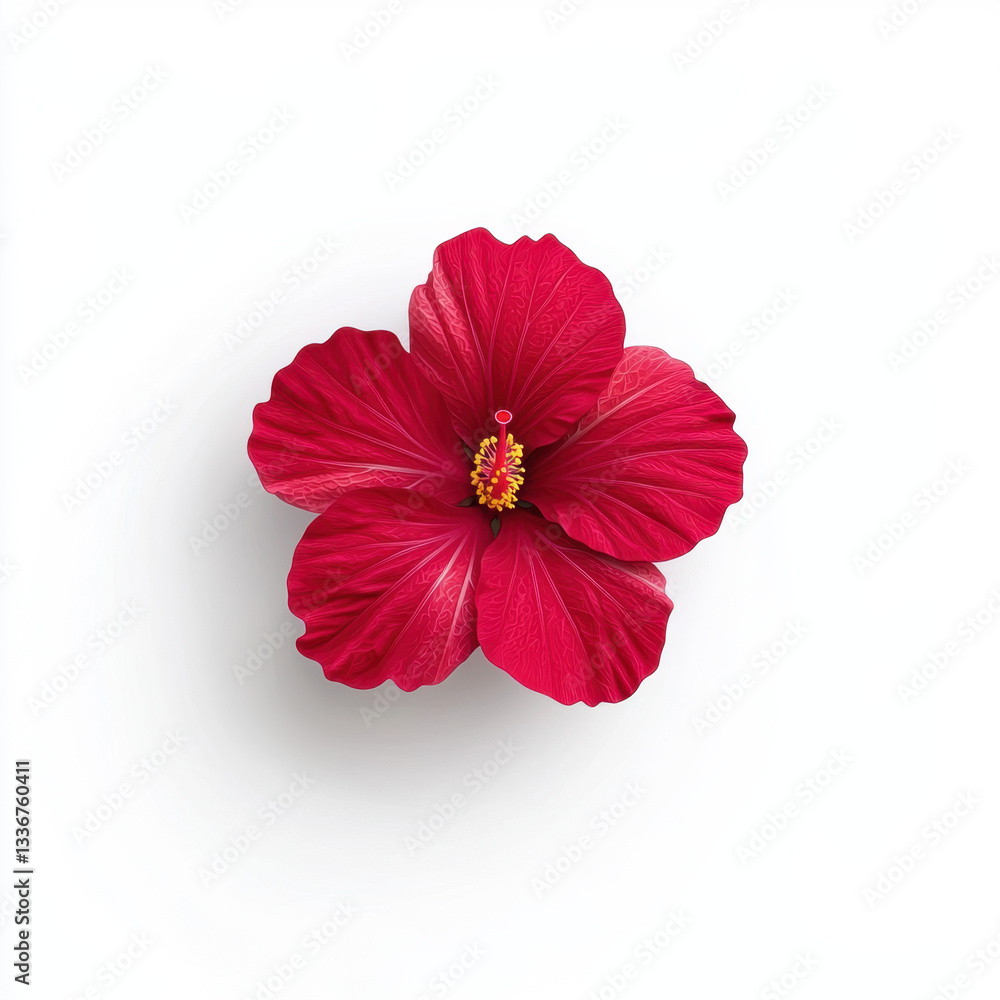 Poster captivating realistic photography of a red hibiscus flower on a white background highlighting its st