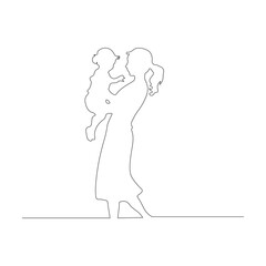 Happy Mother's Day line art Vector – Mother and Child Playing, Walking, Holding Hands – Mother's Day Icon Design Collection