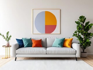 Modern living room design with colorful accents urban apartment interior decor bright environment cozy viewpoint
