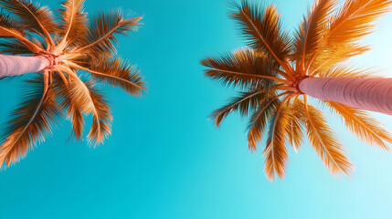 Two Palm Trees Against a Vibrant Blue Sky