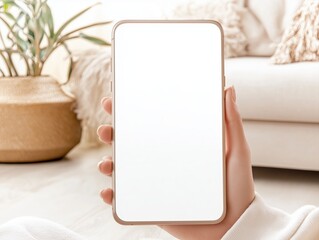 Fototapeta premium Modern Smartphone Held by Person Near Window with Soft Natural Light