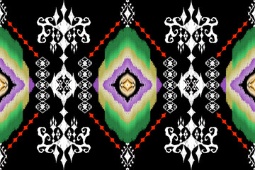 Geometric ethnic Figure aztec embroidery style.Ikat oriental traditional art pattern.Design for ethnic background,wallpaper,fashion,clothing,wrapping,fabric,element,sarong,graphic,vector illustration.