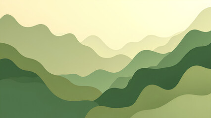 Obraz premium A serene abstract landscape featuring layered green hills against a soft, muted background, evoking tranquility and natural beauty.