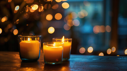 Soft candlelight creates warm, inviting atmosphere