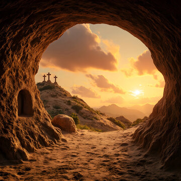 Cave entrance with crosses 