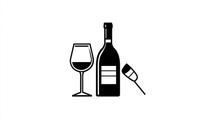 Wine glass, bottle, and corkscrew