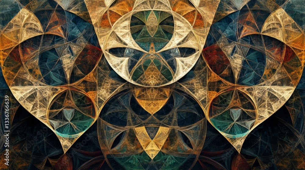 Poster creating ai-generated abstract composition digital space art piece virtual environment wide angle gi