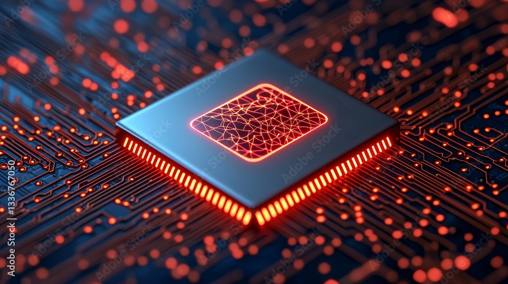 Poster innovative microchip technology advancements global tech summit visual design digital infrastructure