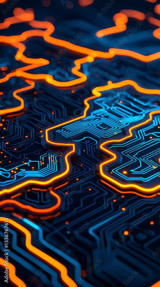 Poster futuristic circuit board design digital space abstract art tech environment close-up view innovation