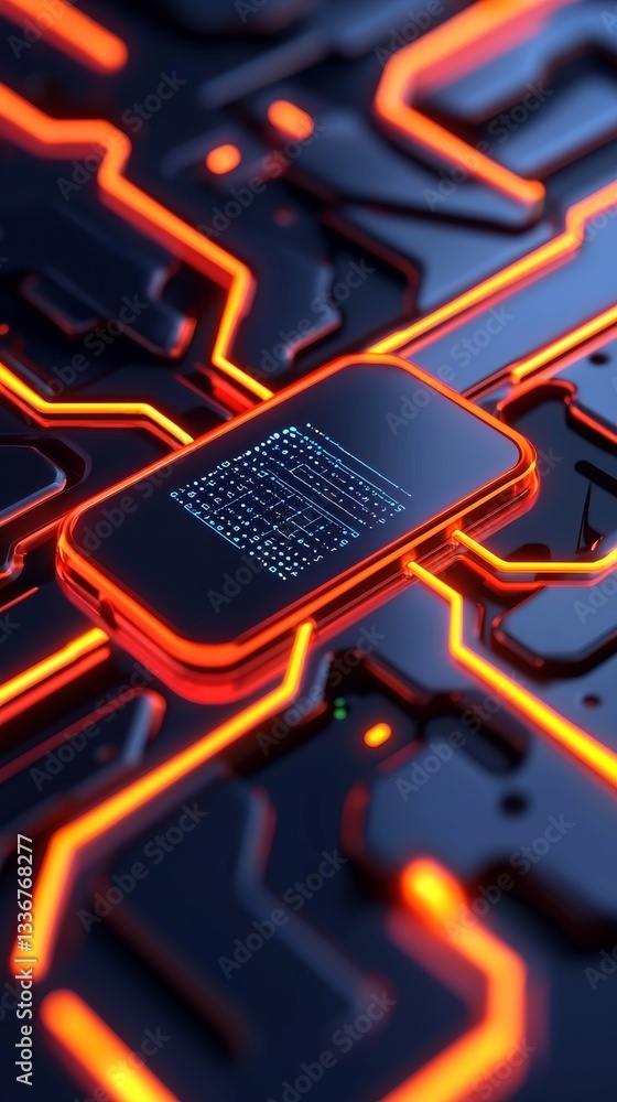 Aufkleber futuristic technology glowing circuit design digital realm abstract art cyber environment close-up v