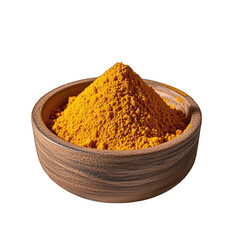 Turmeric Powder in Wooden Bowl isolated on transparent background