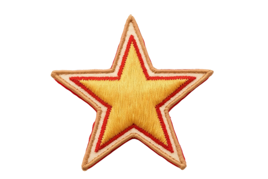 Bright Gold Star Emblem with Red Outline on Transparent Background - Powered by Adobe