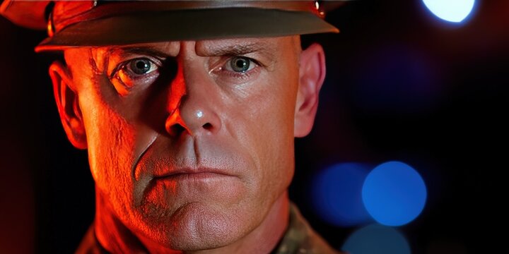 drill instructor in military uniform ready to get soldiers in combat shape