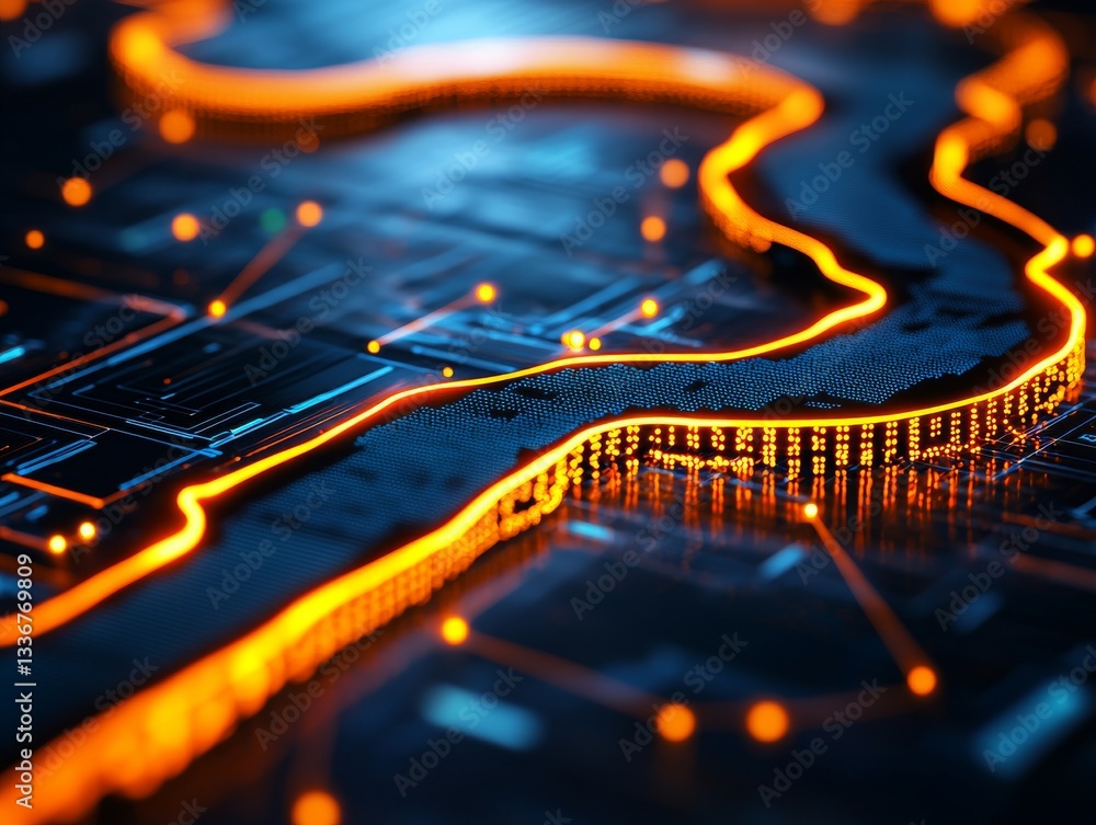 Aufkleber dynamic flow of abstract digital circuit board elements in a futuristic environment