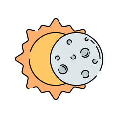 Solar Eclipse Flat design style, sun partially covered by the moon, symbolizing an astronomical phenomenon, perfect for educational designs, cosmic themes, and space science materials.