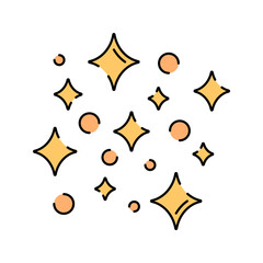 Sparkles Flat design style, small golden sparkles scattered in a group, symbolizing stardust, light, and magic, ideal for cosmic designs, fantasy themes, and decorative elements.