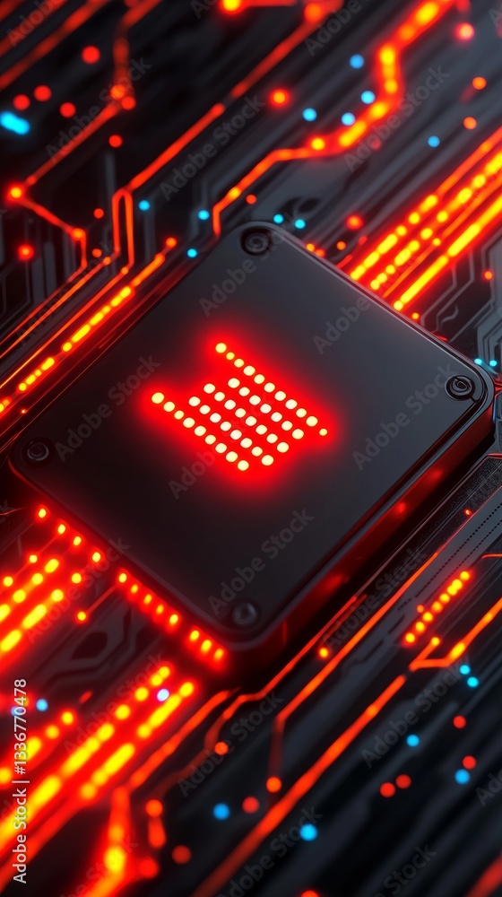 Poster futuristic technology featuring red led circuits digital realm graphic design tech environment close