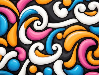 Colorful abstract design featuring swirls and curves on a dark background