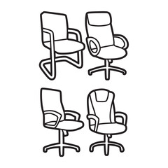 four black and white line art office chair images