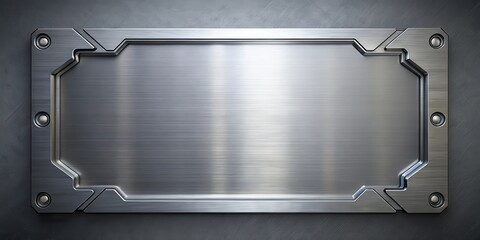 Metal plate with futuristic design on gray background