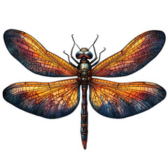 A Vibrant Dragonfly, Wings Ablaze With Sunset Hues, A Jewel Of Natures Artistry In Detailed Pen-and-ink Style Isolated on Transparent Background