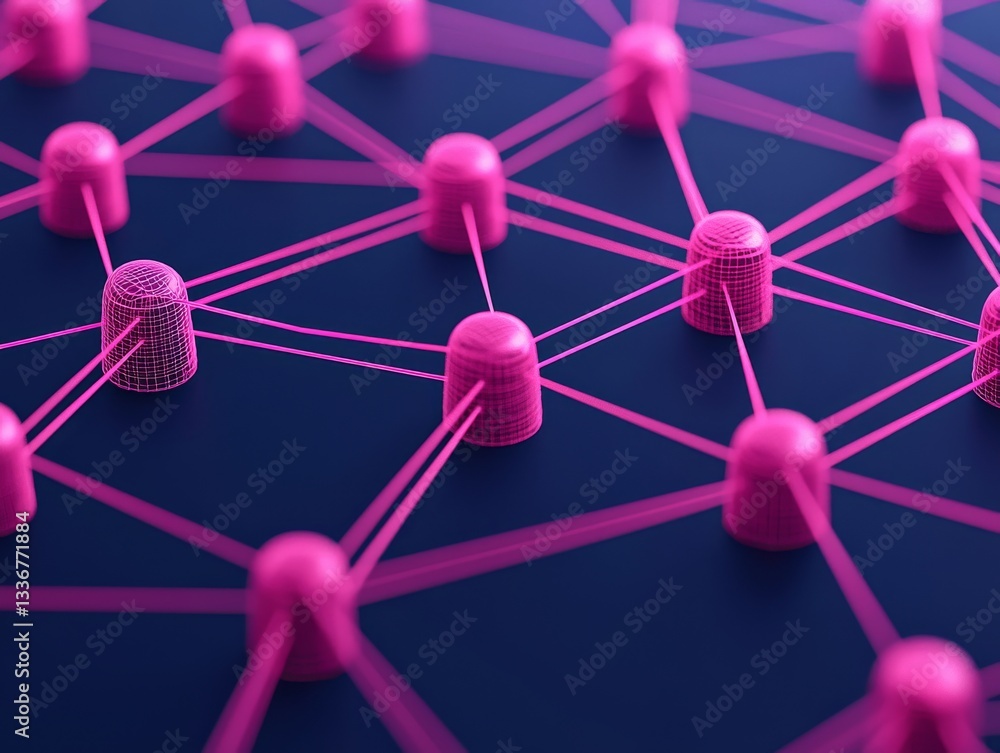 Aufkleber dynamic abstract network connection in pink futuristic digital landscape graphic art high-tech close