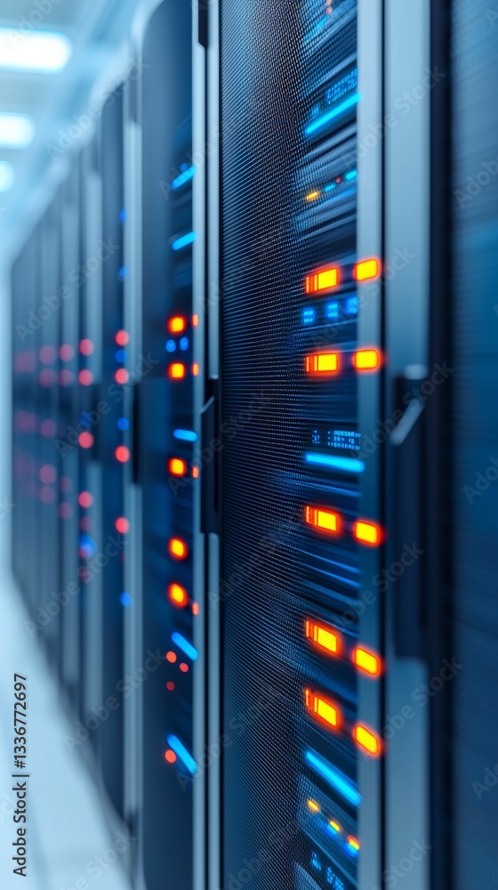 Poster data center server room operations modern facility technology infrastructure high-tech environment c
