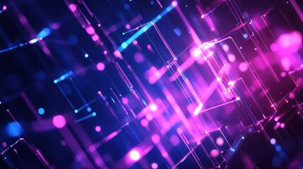 Obraz premium Abstract Neon Glowing Lines and Cubes Digital Art