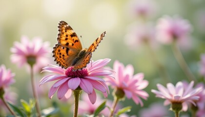 The delicate red band fritillary butterfly gently flutters its wings as it rests atop a vibrant pink flower