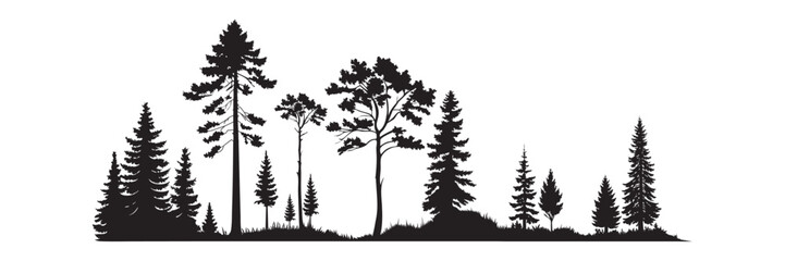 Obraz premium Tree and forest silhouettes, vector illustrations of trees and wild nature objects to createobjects to create your own nature. Vector illustrationcts to create your own nature. Vector illustration