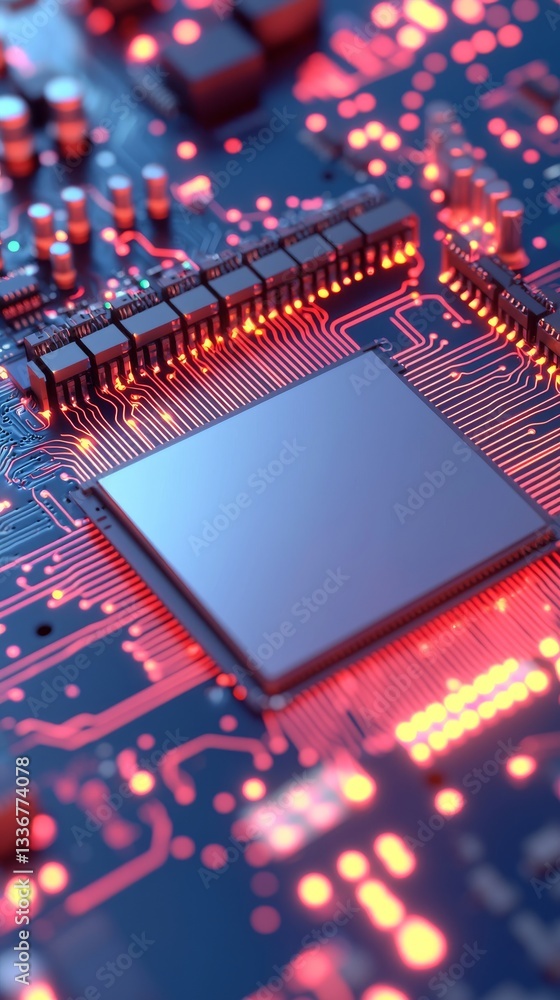 Aufkleber illuminated circuit close-up technology laboratory macro photography high-tech environment detailed 