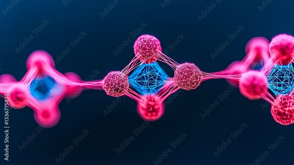 Poster dynamic abstract network connection in pink and blue digital art technology environment conceptual v