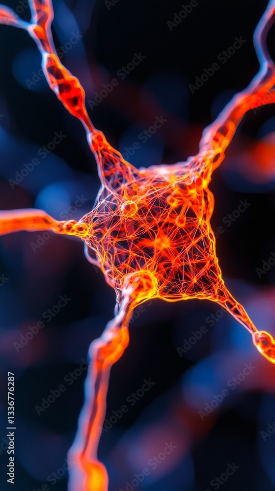 Poster abstract neuron cell network glow digital art science futuristic close-up illuminating neural connec