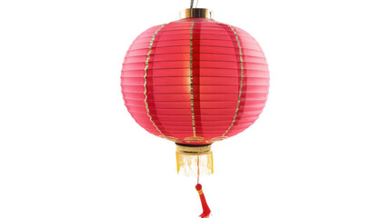 Round red chinese paper lantern hanging with transparent background