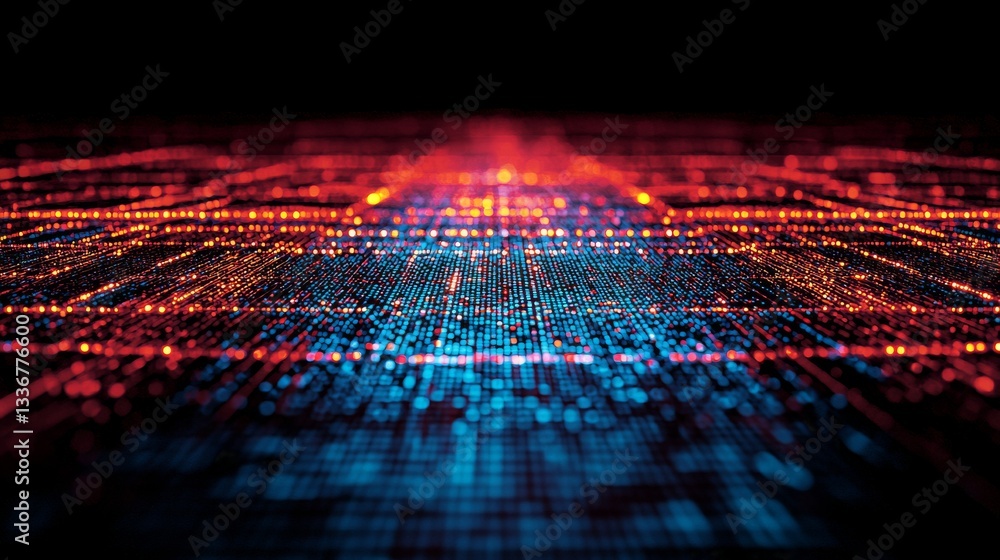 Poster dynamic abstract data stream red and blue digital visualization technology environment creative pers