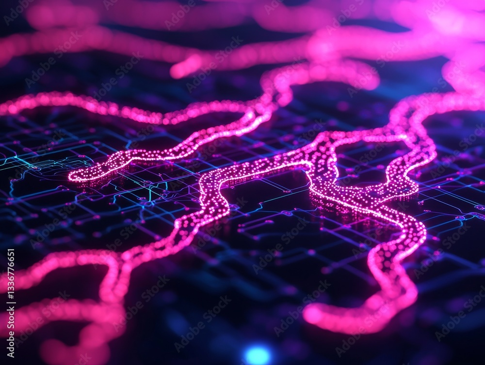 Poster dynamic abstract neon pink data stream visualization digital realm graphic art futuristic environmen