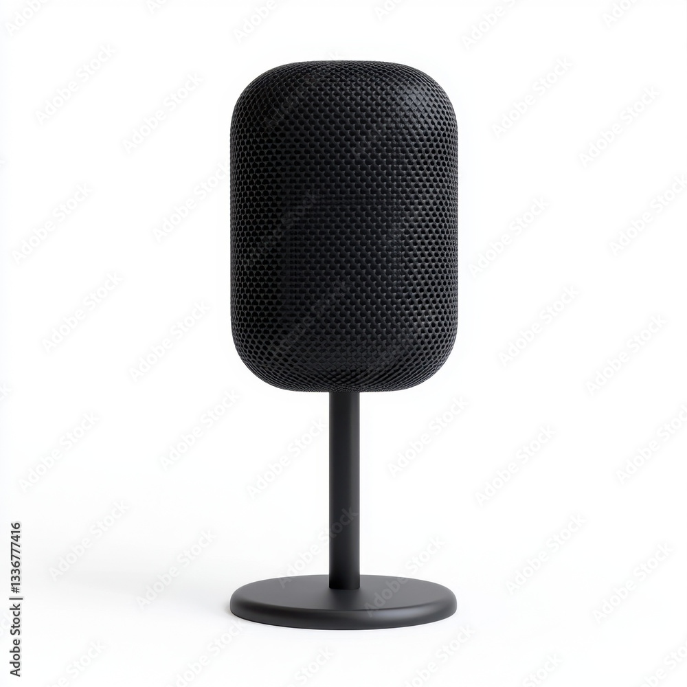 Poster professional microphone positioned on a stand ready for use in a meeting room setting with a modern 