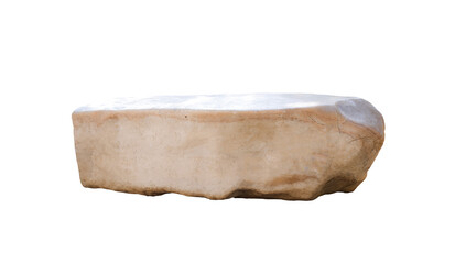 Large decorative beige rock stone seat isolated on transparent background, png file