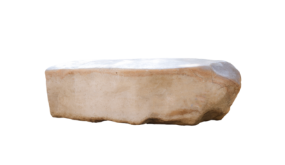 Large decorative beige rock stone seat isolated on transparent background, png file