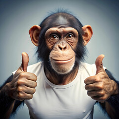 furry monkey with thumbs up wearing t shirt