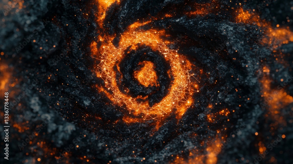 Poster dynamic fiery swirl with glowing particles abstract background digital art cosmic environment close-