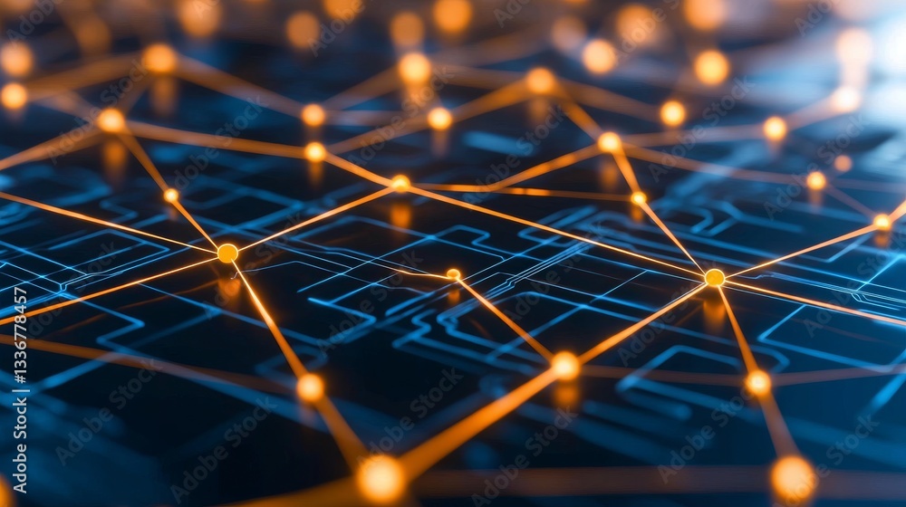 Poster dynamic abstract network connection glowing lights digital space graphic illustration technology env